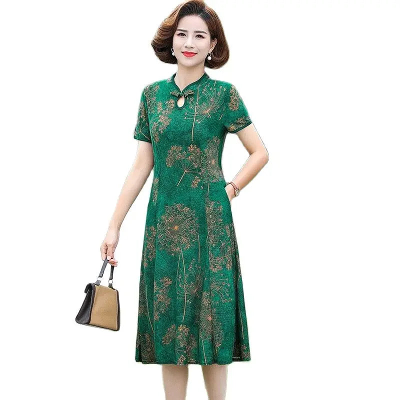 Floral A-Line Summer Dress For Women Short Sleeve Elegant