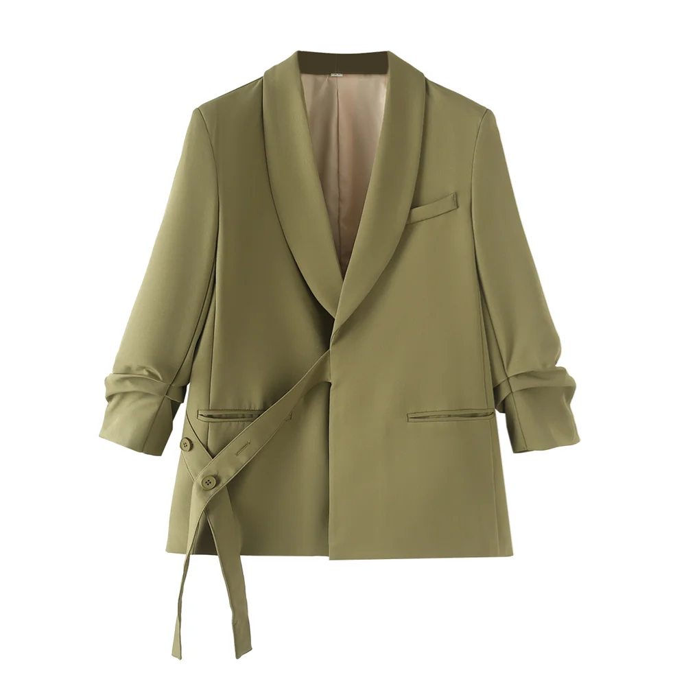 Women's Green Workwear Suit Set With Coat And Pants