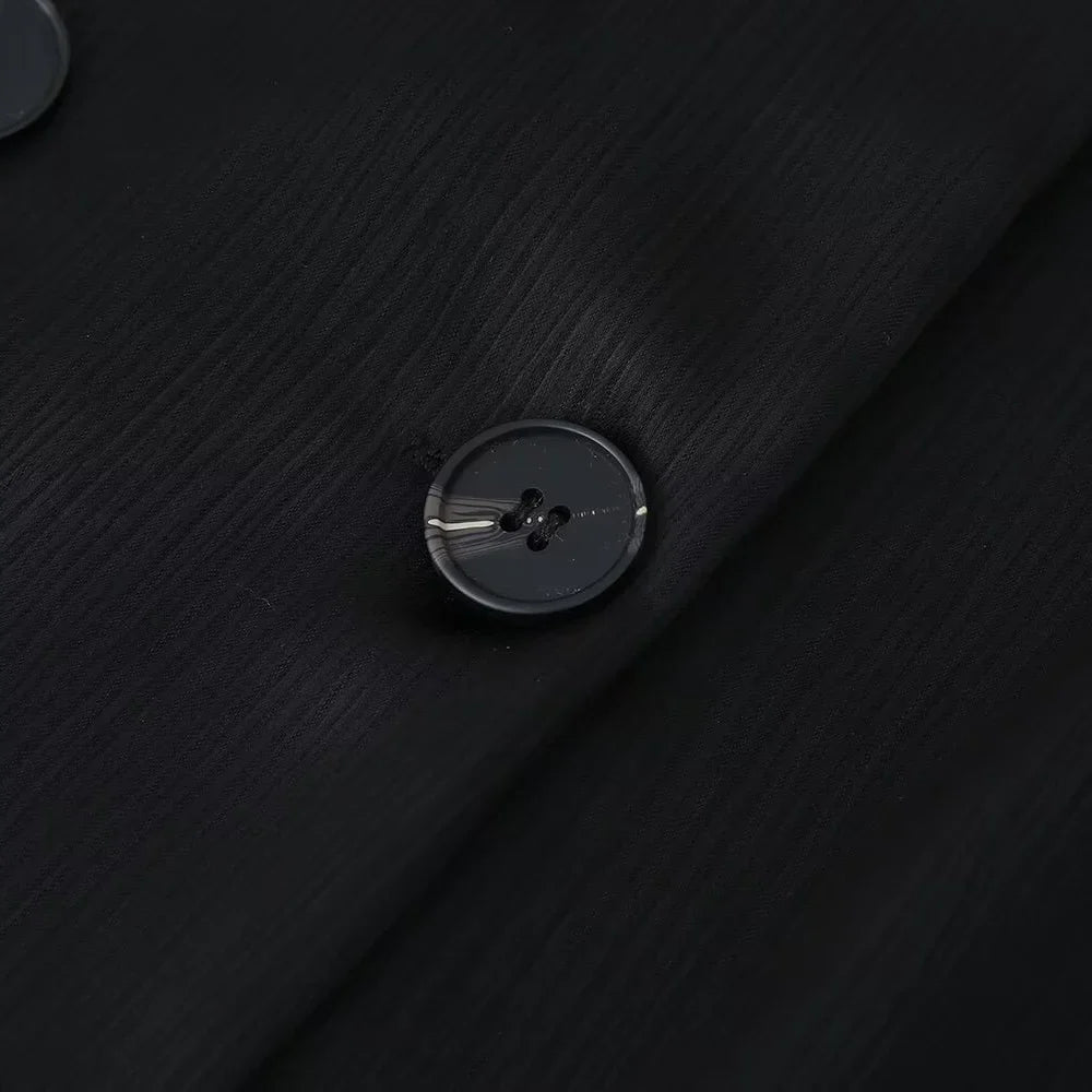 Women's Double Breasted Suit Jacket and Pants Set with Wrinkle Effect for Spring and Summer Fashion