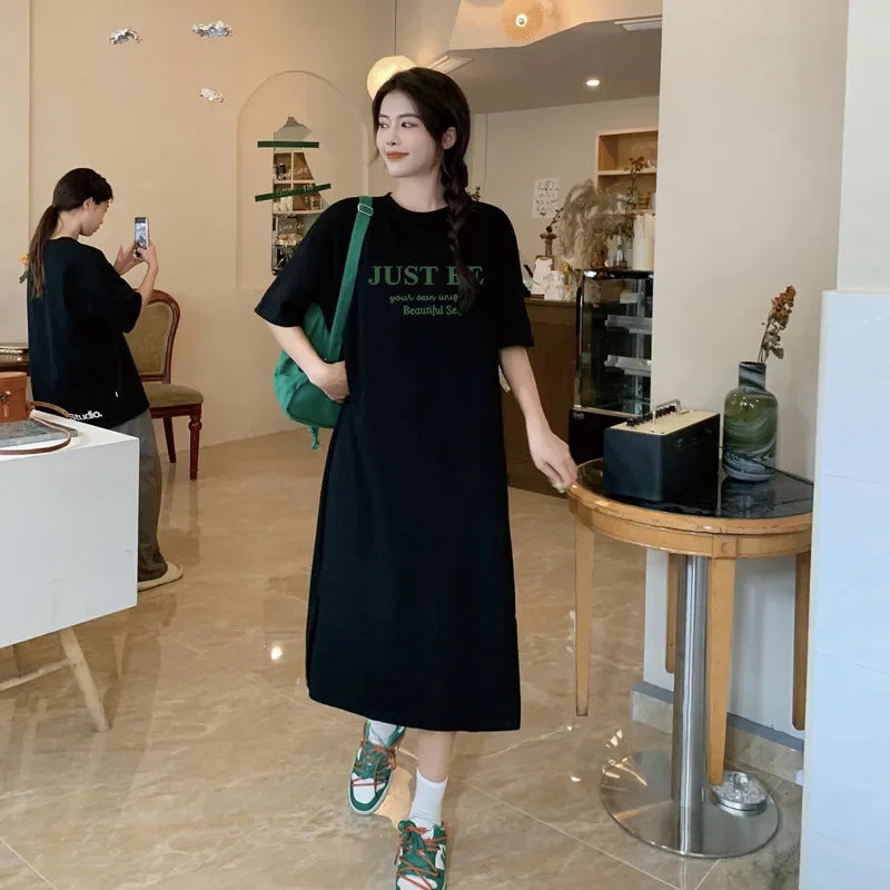 Casual Loose Letter Print Short Sleeve Dress For Women