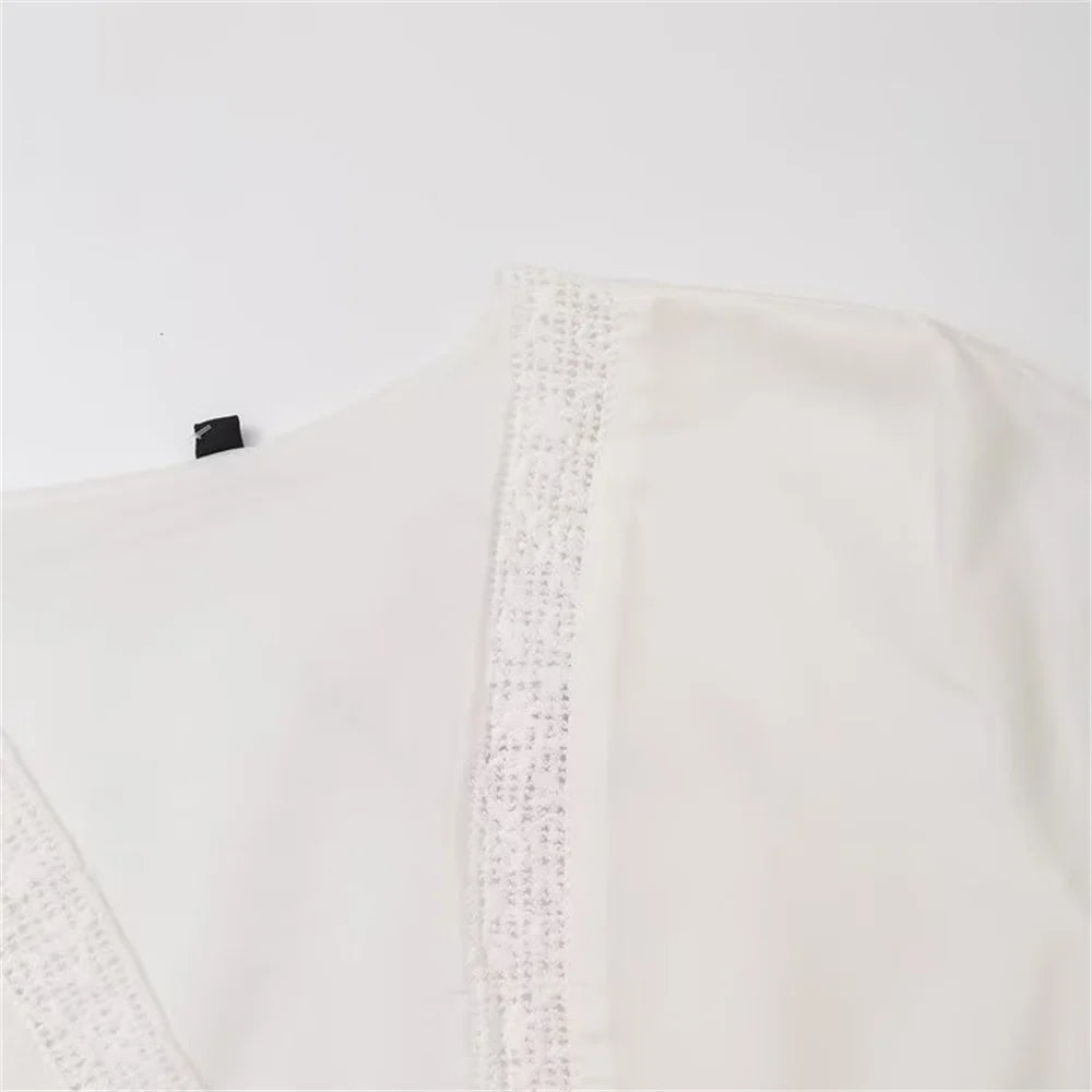 White Embroidered Shirt with Elegant French Bow Detail Slim Fit Three-Dimensional Styling Casual and Business Wear