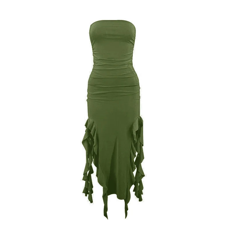 Strapless Tassel Maxi Dress For Women Party Clubwear