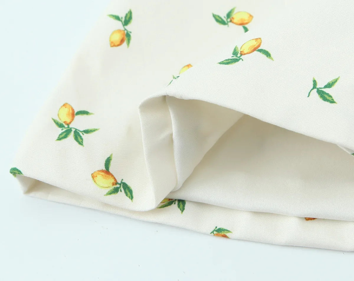 Casual Summer Two Piece Skirt Set for Women Lemon Print Backless Hanging Collar Tank Top with A-Line Mini Skirt Sleeveless Short Top