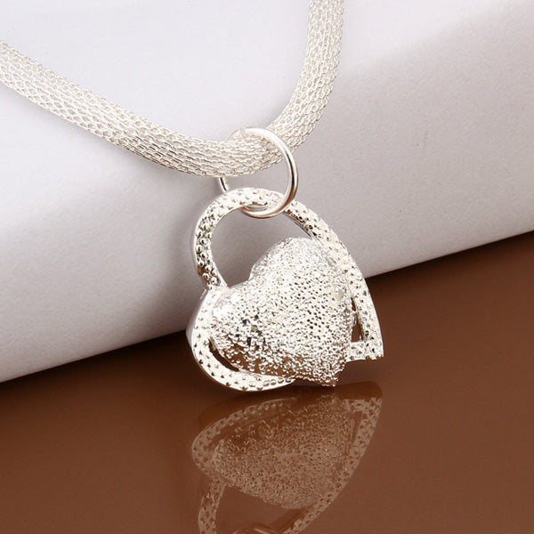 925 Sterling Silver Heart Charm Necklace for Women Fashion Wedding Jewelry 18 Inches