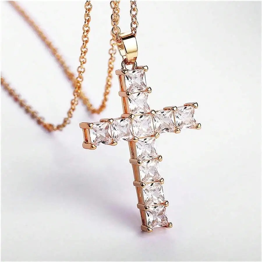 Gold Multi Color Crystal Cross Pendant Necklace for Women - Fashionable Statement Jewelry for Parties and Leisure