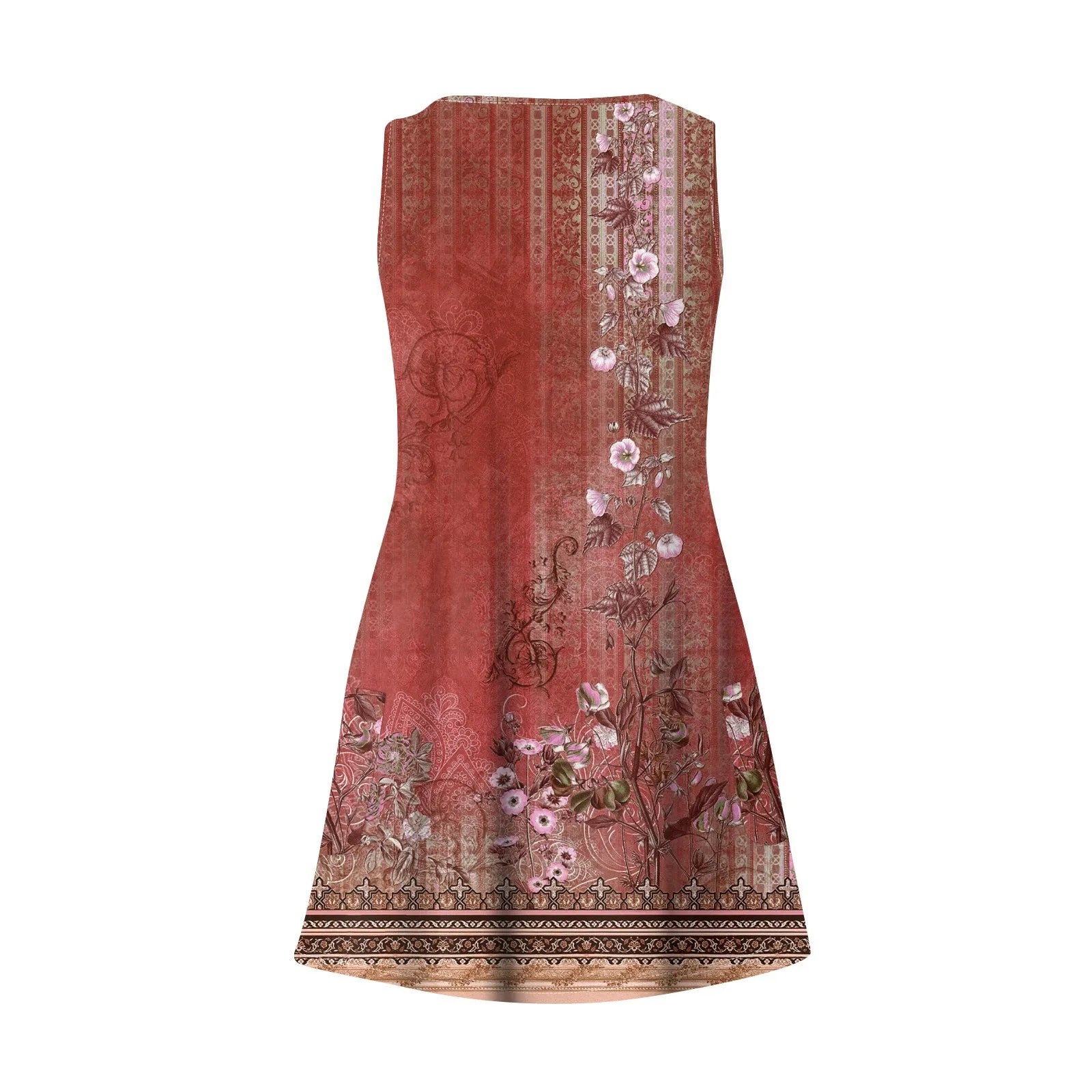 Floral Print Beach Dress Sleeveless V Neck Mini With Pockets