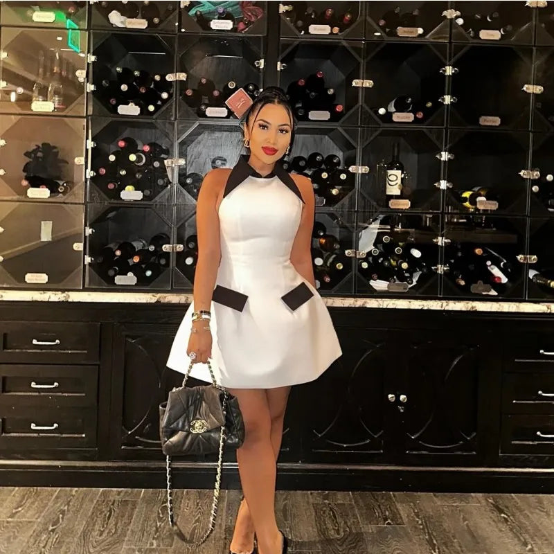 Solid Color Sleeveless Collar Dress Slim Casual Summer Wear