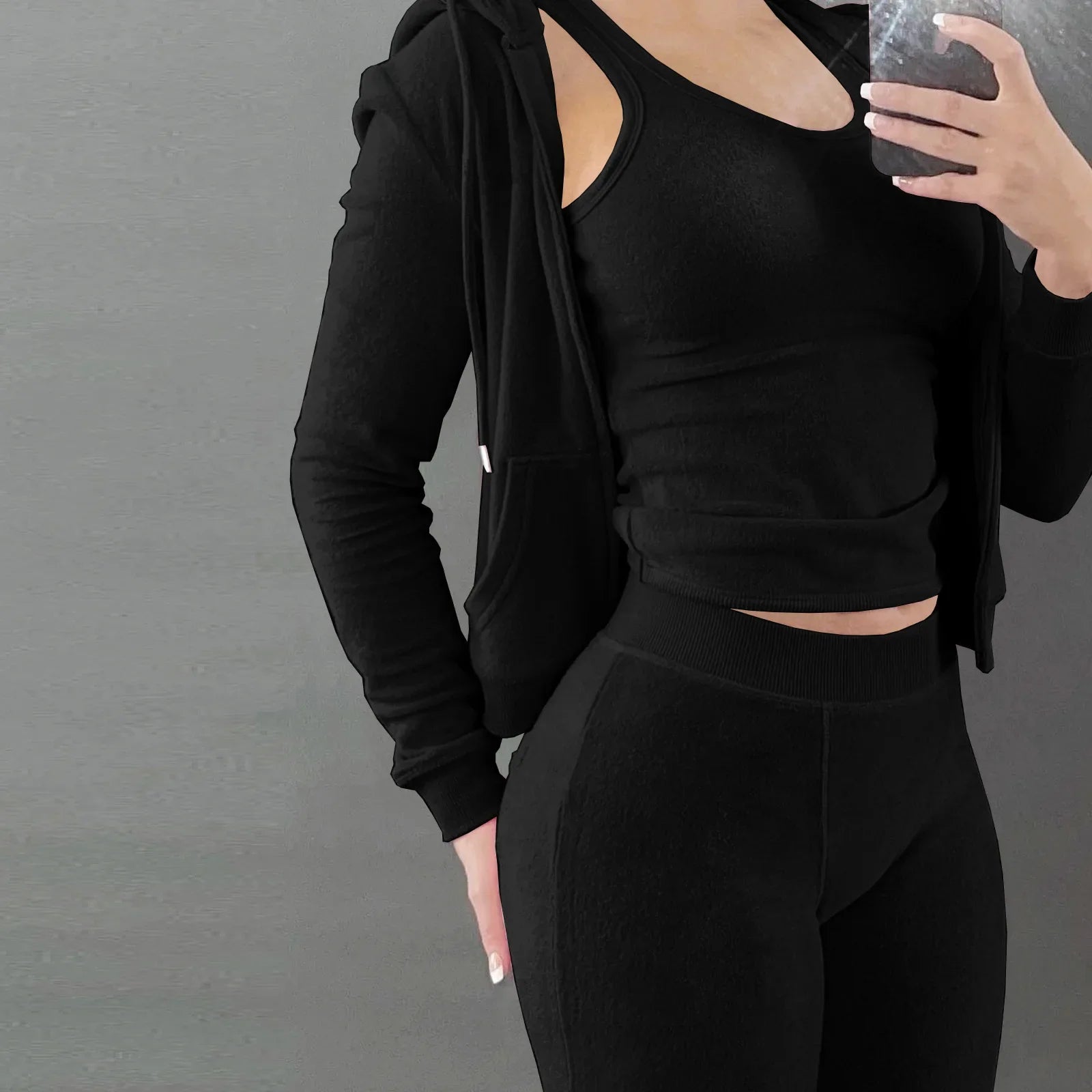 Women Thick Fleece 3 Piece Jogger Sweatsuit Set with Sweatpants, Vest and Hoodie for Fall and Winter