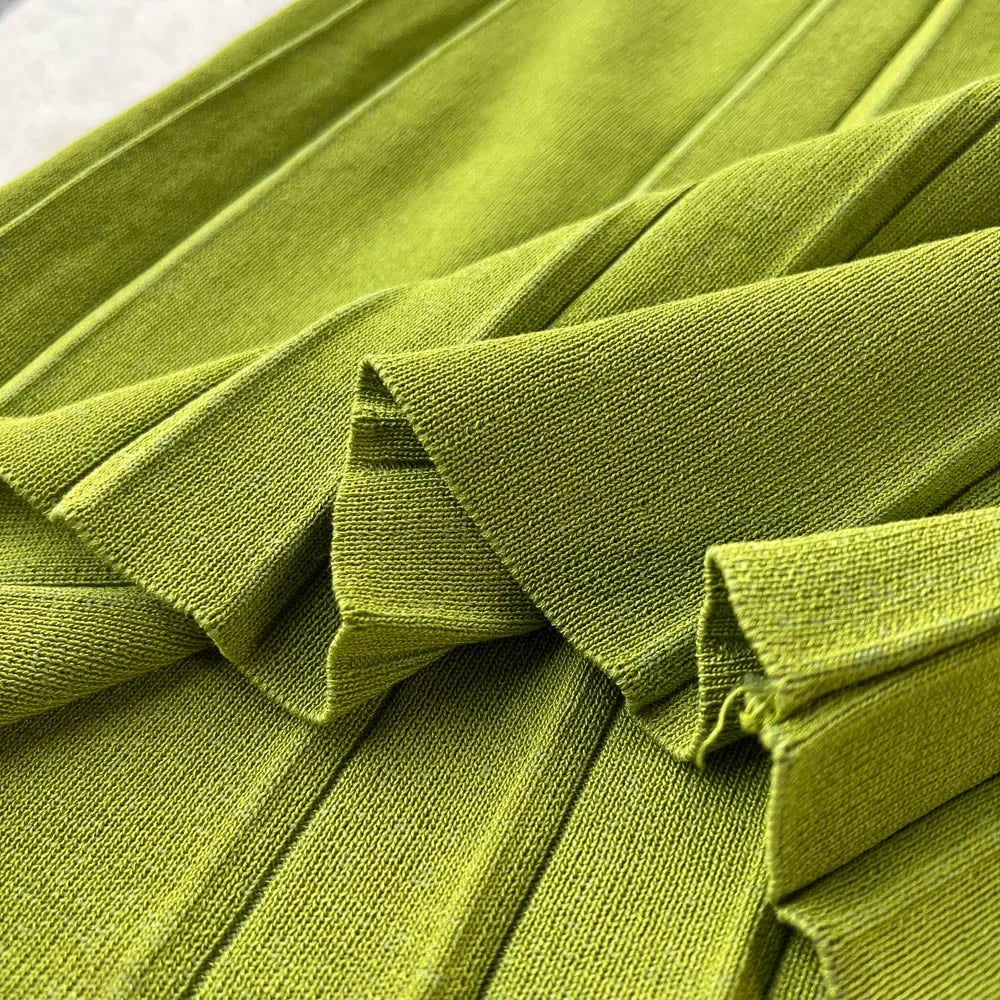 Solid Pleated Knitted Dress For Women Loose Fit Maxi