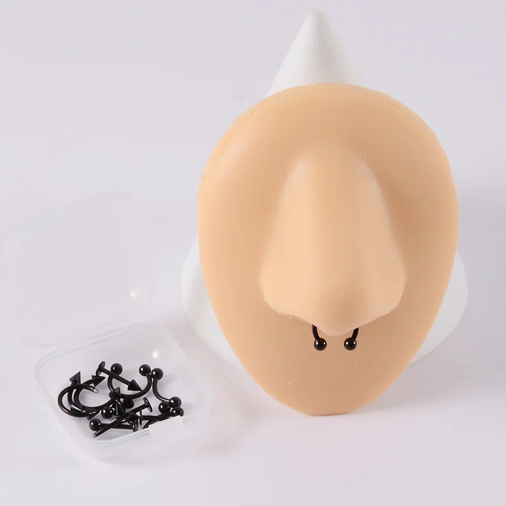 12 Piece Surgical Steel Piercing Jewelry Set with Gold Plated Black Rainbow Ear Nose and Eyebrow Labret 8mm