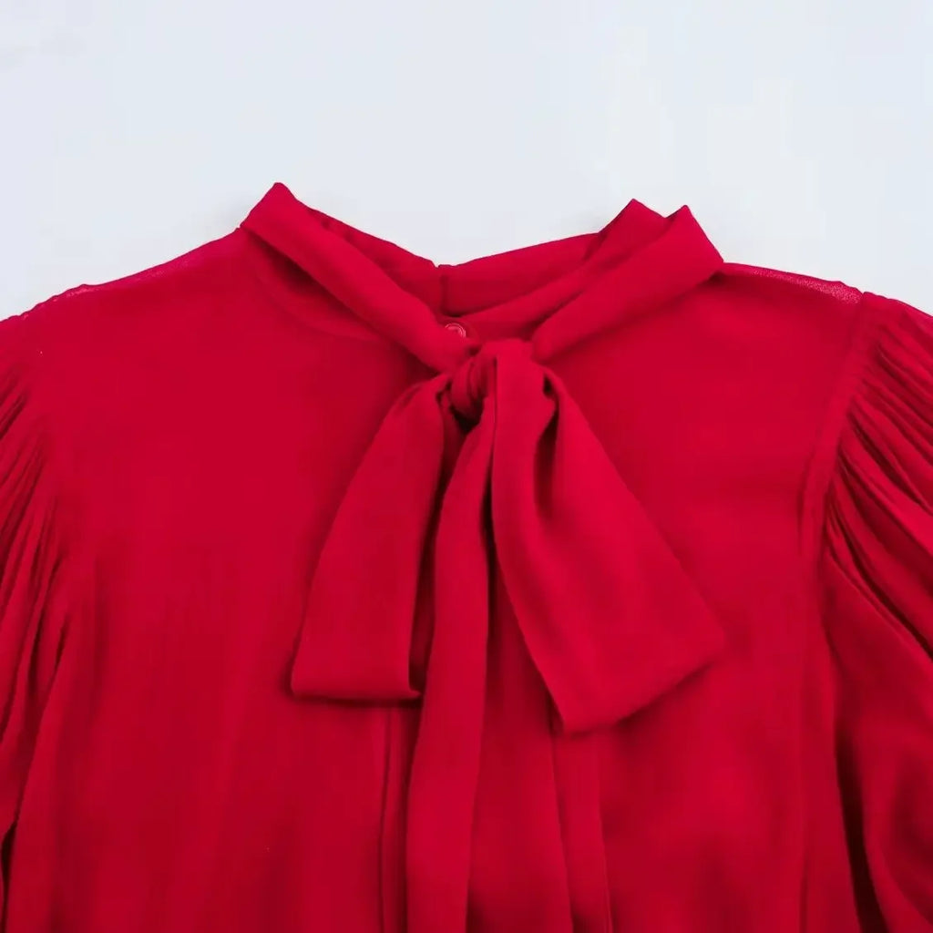 Elegant Long Sleeve Bow Collar Blouse for Women Office Lady Tops Korean Style Youth Blouses