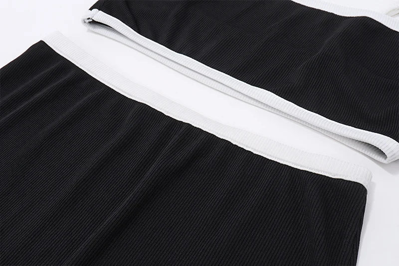 Casual Sporty Women Two Piece Set High Streetwear Patchwork Slip Tank Top with Skinny Elastic Mini Skirt