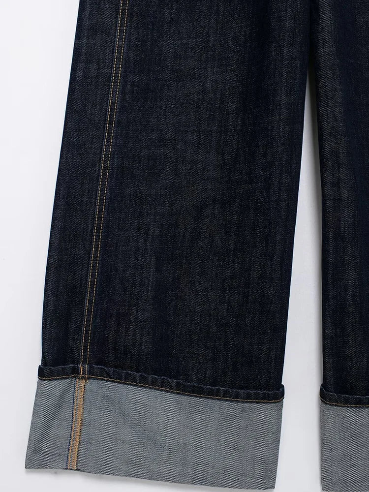 Chic French-Inspired Long Denim Overalls for Women Simple Versatile Age-Defying Autumn Outfit