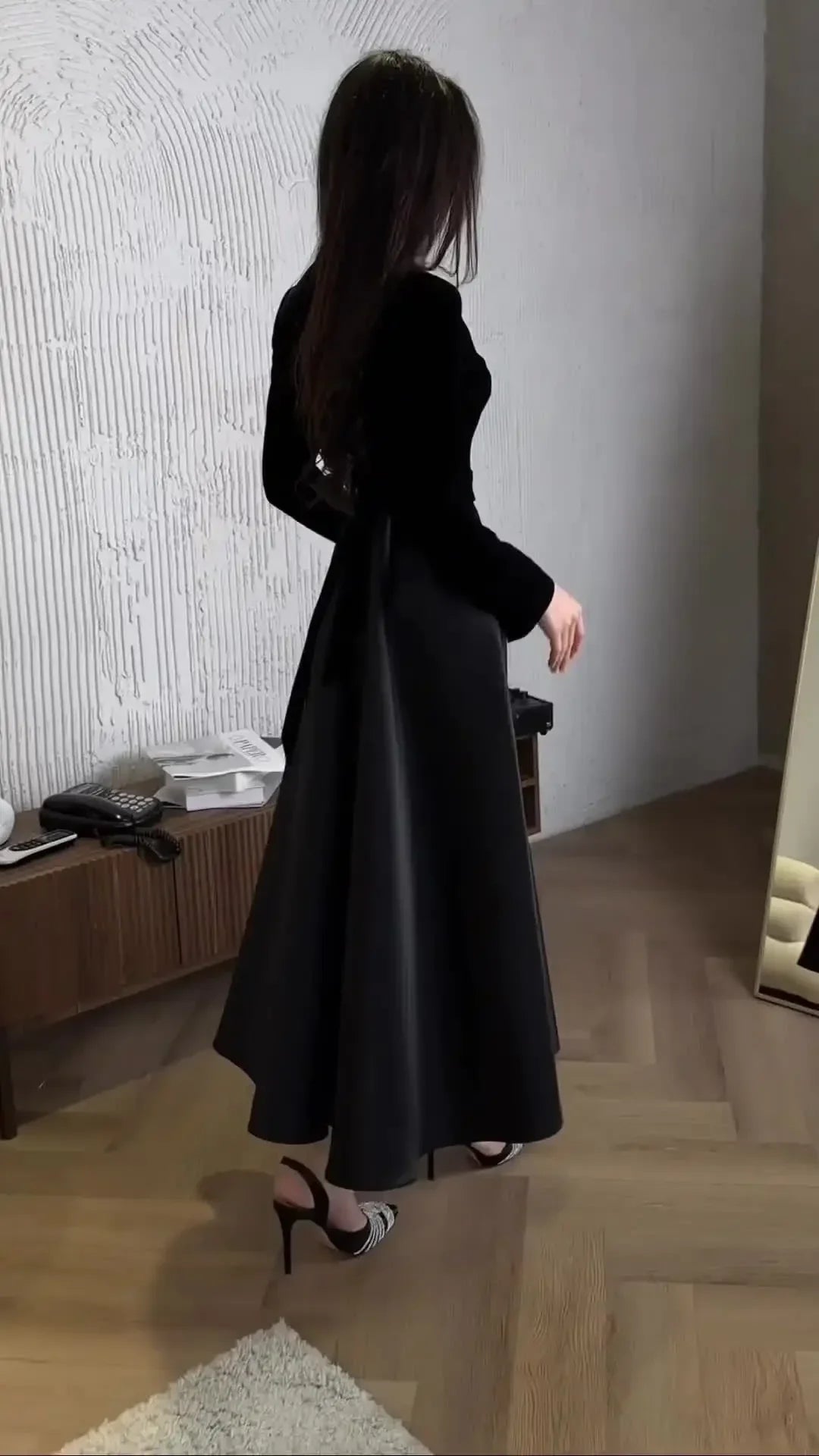 Velvet Long Sleeve Muslim Abaya Dress For Women Black
