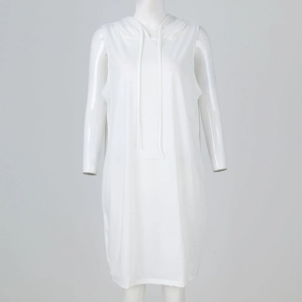 Womens Sleeveless Hoodie Dress With Drawstring Streetwear