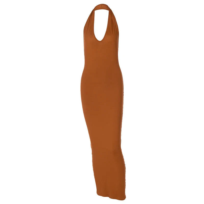 Backless V Neck Bodycon Maxi Dress Sleeveless Summer Women