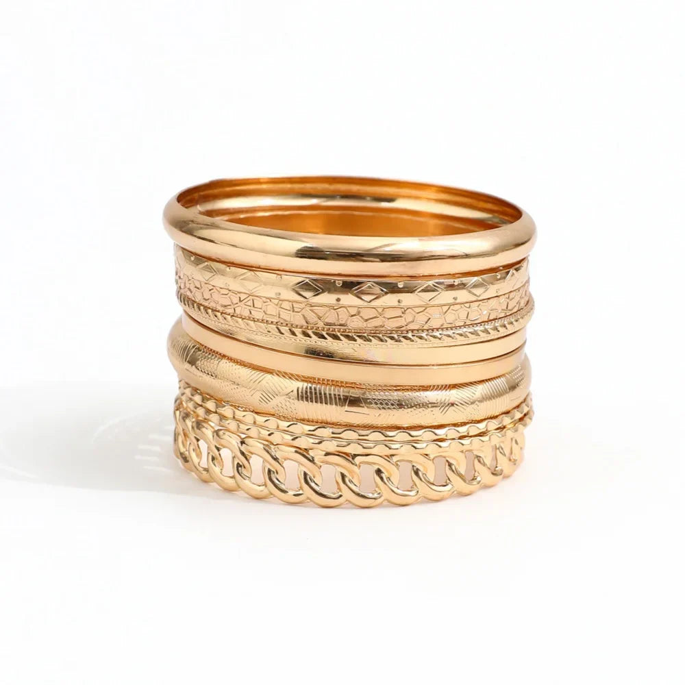 10 Pieces Metal Bangles Set for Women Heavy Punk Hip Hop Textured Fashion Bracelets Jewelry Accessories