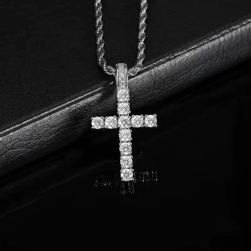 60Cm Twisted Chain Long Necklace with Cubic Zirconia Cross Pendant for Women and Men Fashion Accessory Gift
