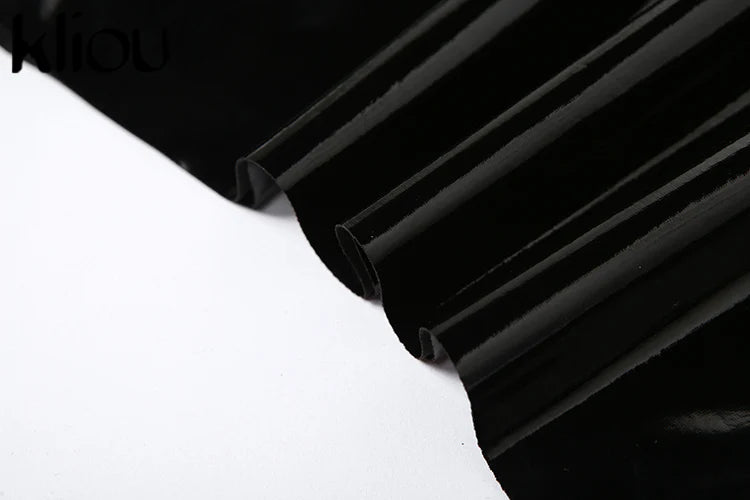 Shiny Solid Two Piece Set for Women Sexy Wrapped Chest Crop Top and Irregular Shape Skinny Hip Skirt Midnight Party Clubwear