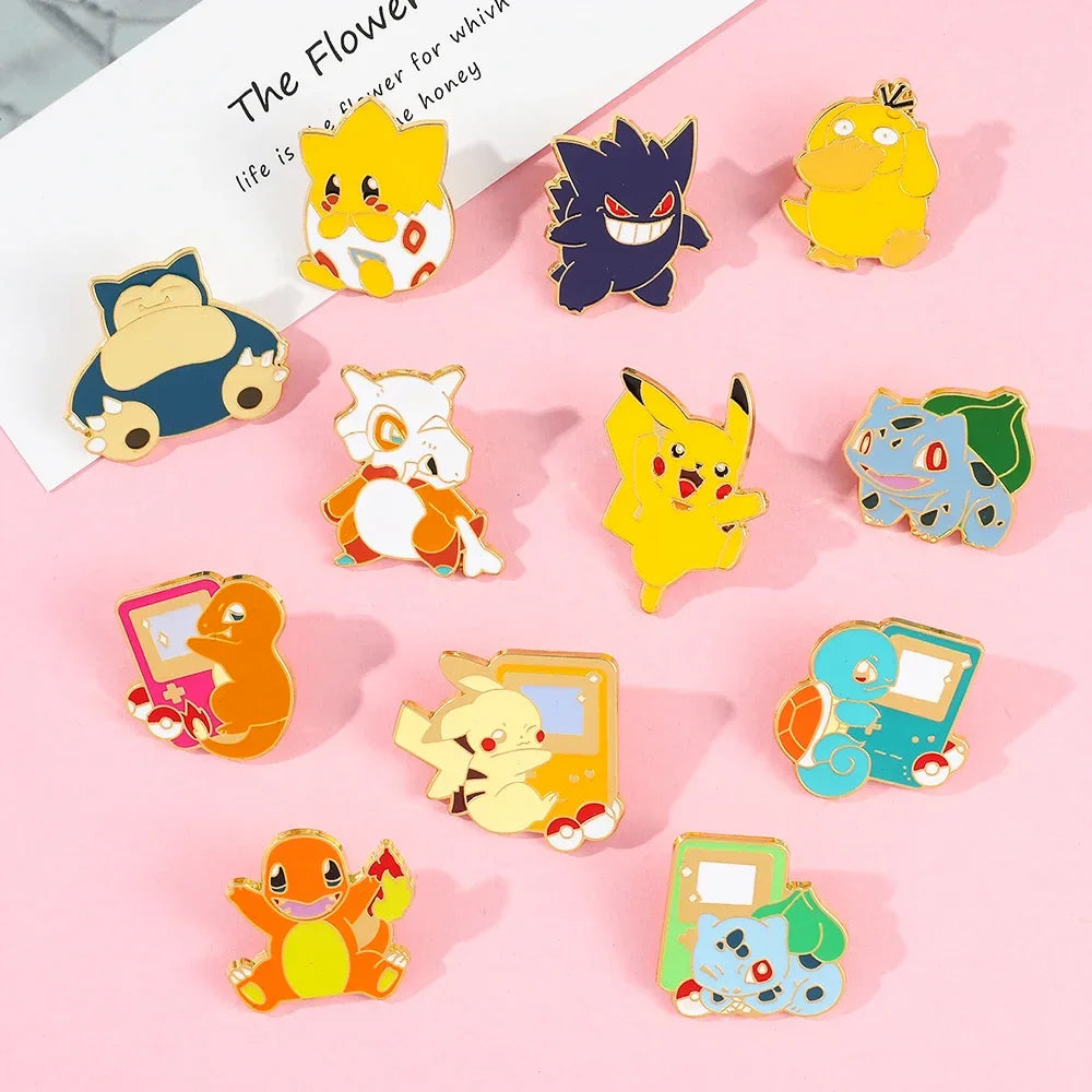 Creative 4 Piece Enamel Brooch Set Featuring Cute Game Console Pikachu Togepi and Charmander Pins for Wallet Backpack and Clothing