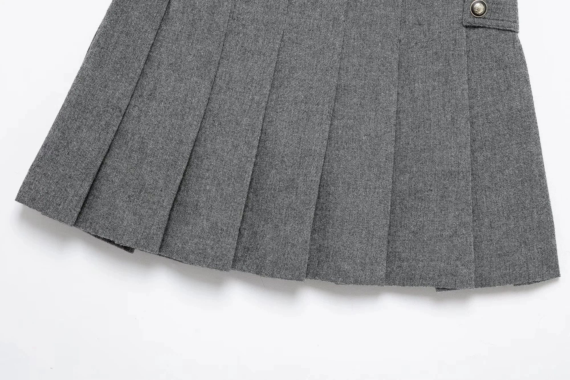 Double Breasted Epaulet O Neck Jacket with Chic Sashes and Pleated Mini Skirt Women's Streetwear Suit