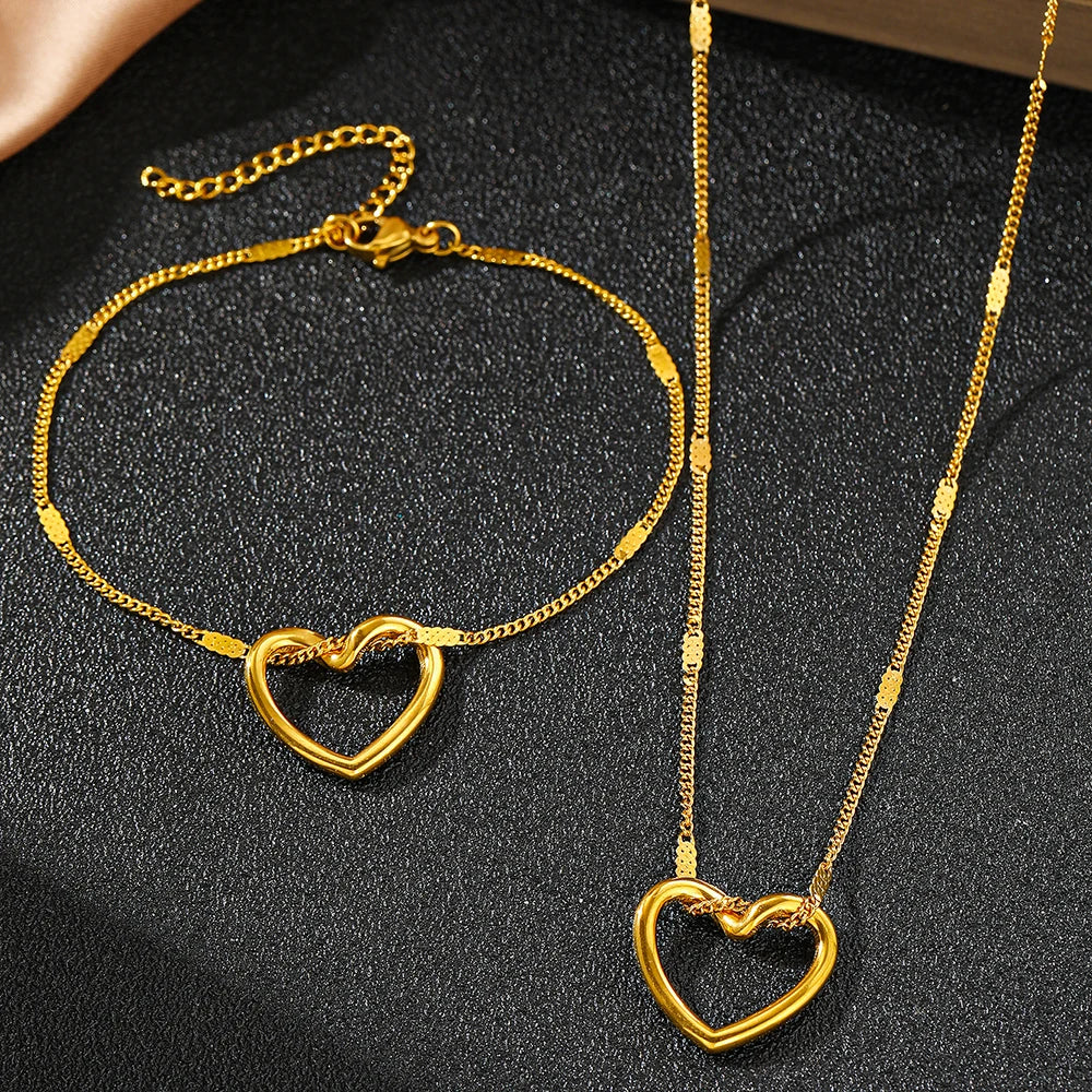 Stainless Steel Twisted Heart Jewelry Set for Women - Elegant Luxury Anniversary Gift