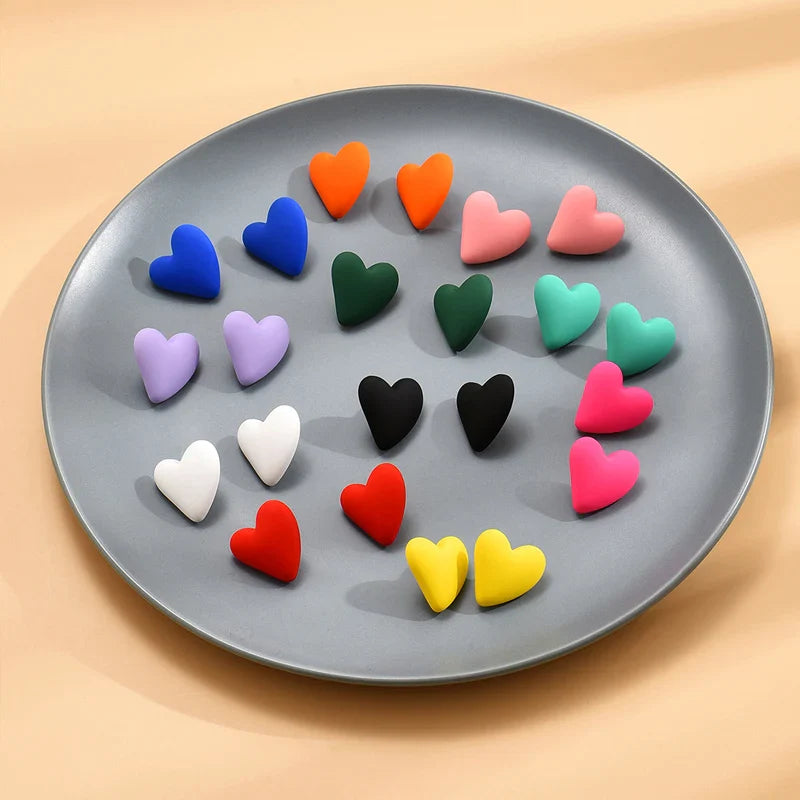 Korean Fashion Candy Color Acrylic Heart Earrings Geometric Love Design All-Match Ear Studs