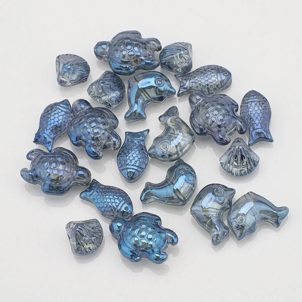 20 Pieces Mixed Shape Crystal Glass Beads for DIY Jewelry Making Including Starfish Snail Shell and Small Fish