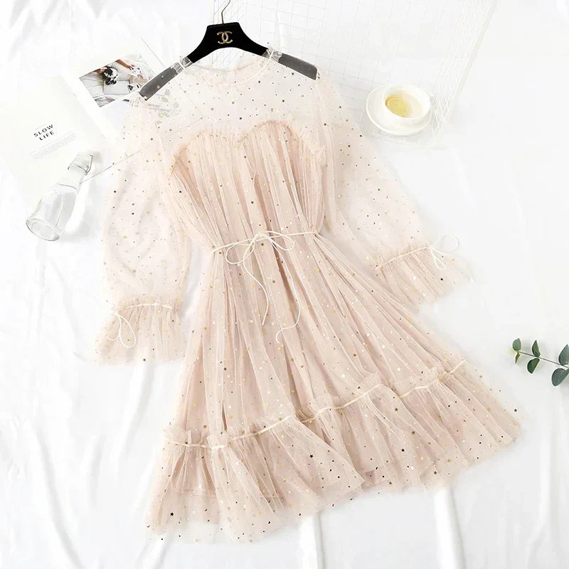 Sequined Mesh Fairy Dress For Women Party Gala Evening Wear