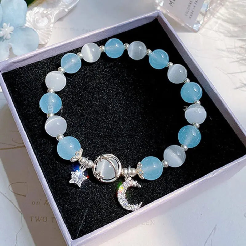 Starry Cat's Eye Stone Bracelet for Women with Grey Moonlight Star Crystal Design