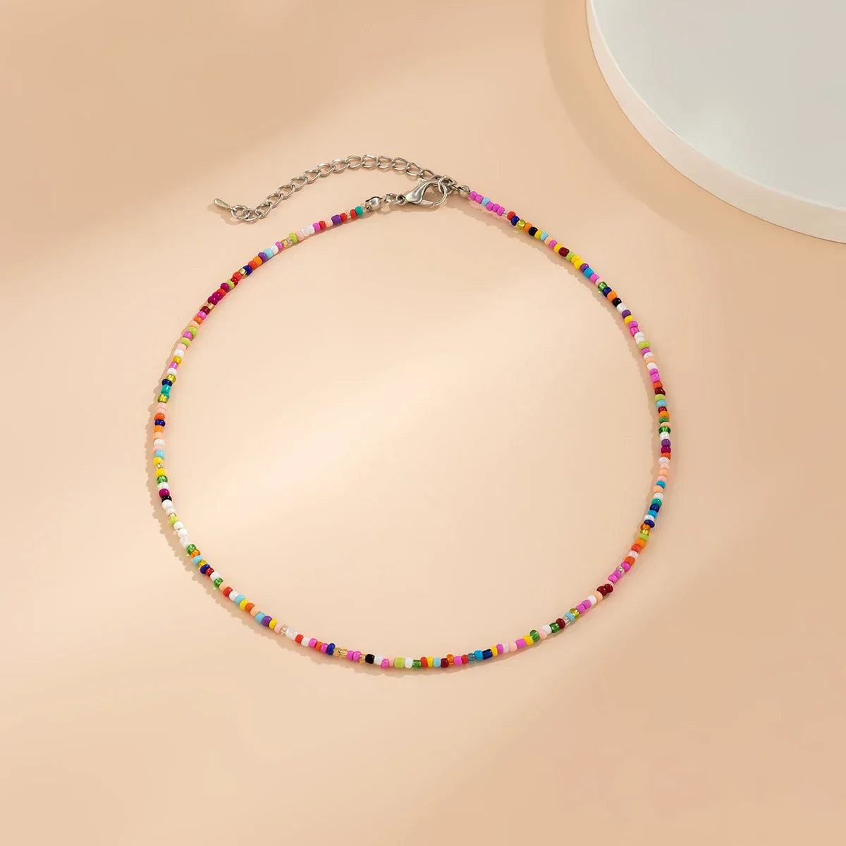 Bohemian Multicolored Acrylic Seed Beads Necklace Handmade Short Choker for Women Stylish Party Jewelry