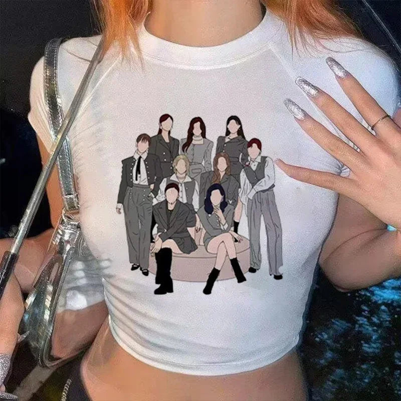 Korean KPOP Women Slim Fit T-Shirt Harajuku Style Streetwear for Summer Fashion