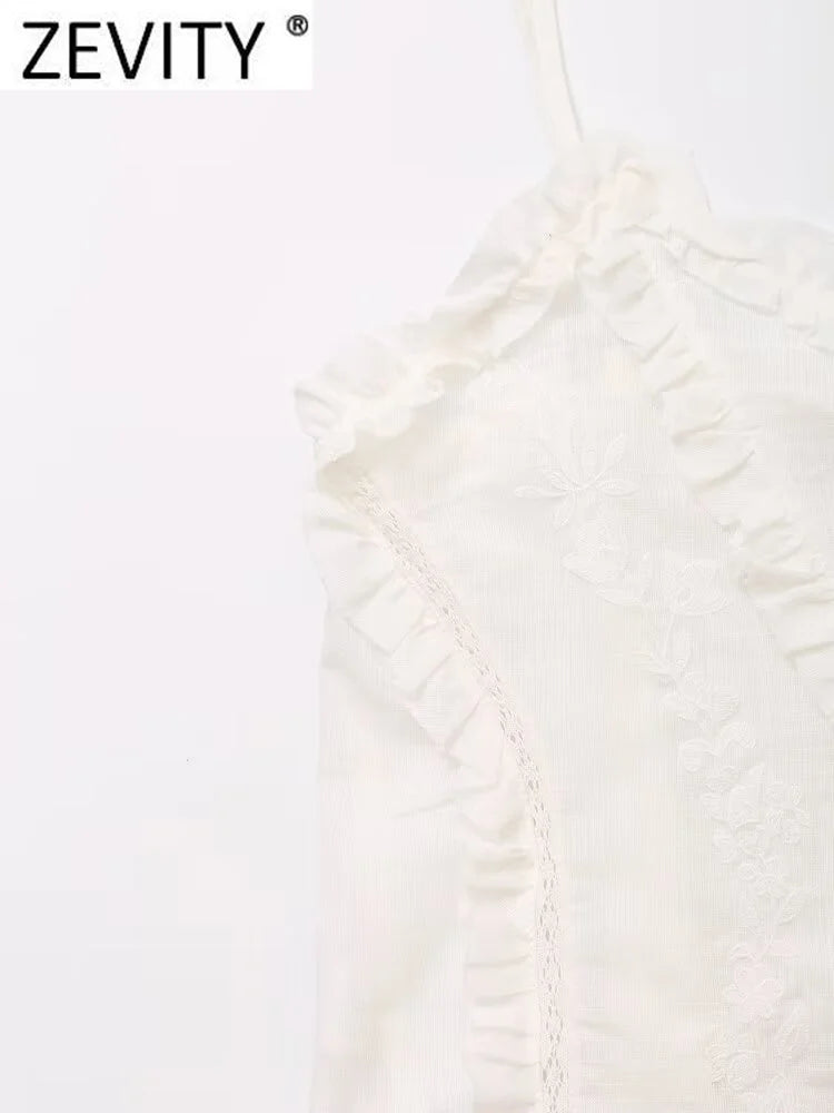 Women's Sexy Lace Floral Embroidery Short Blouse Chic Single Breasted Sling Vest Top