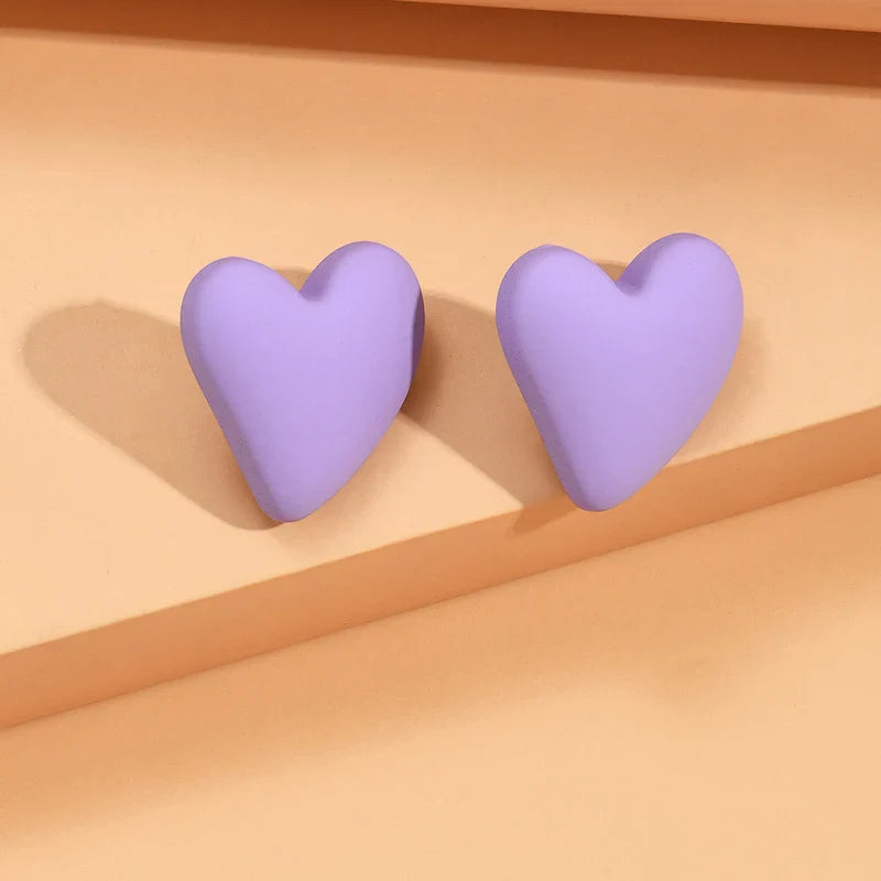 Korean Fashion Candy Color Acrylic Heart Earrings Geometric Love Design All-Match Ear Studs