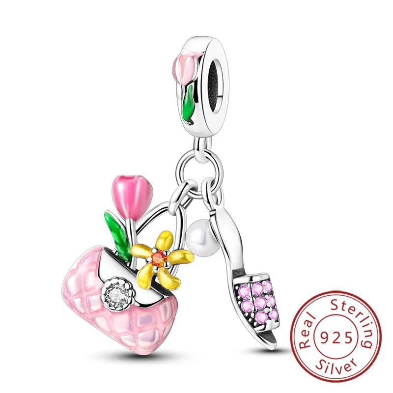 925 Sterling Silver Love Heart Family Charm Bead Pendant for Women's Bracelet Jewelry Gift