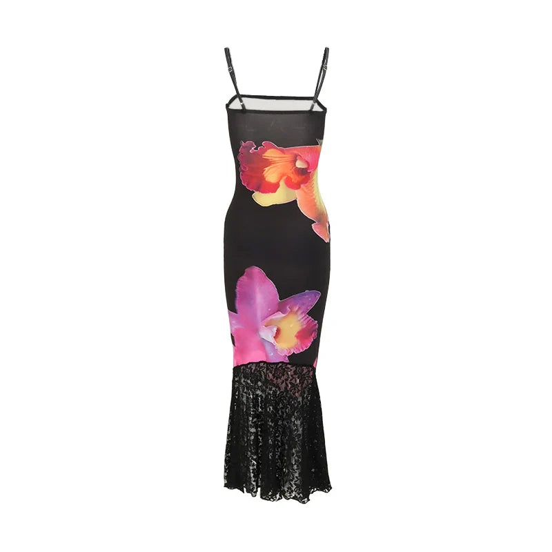 Black Lace Backless Maxi Dress Sleeveless Summer Clubwear