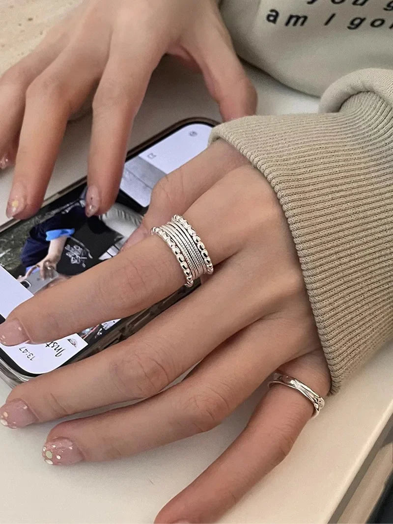 925 Sterling Silver Cross Hollow Chain Geometric Finger Ring Creative Party Jewelry Gift