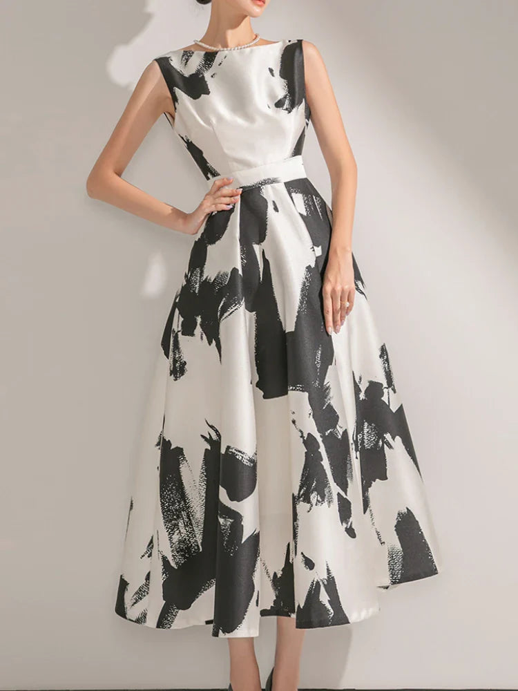 Women Sleeveless Midi Dress A Line For Party Casual Summer