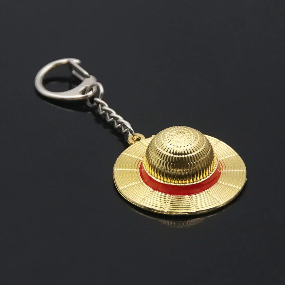 Classic Anime Keychain Straw Hat Pendant Metal Keychain for Cosplay and Collectors