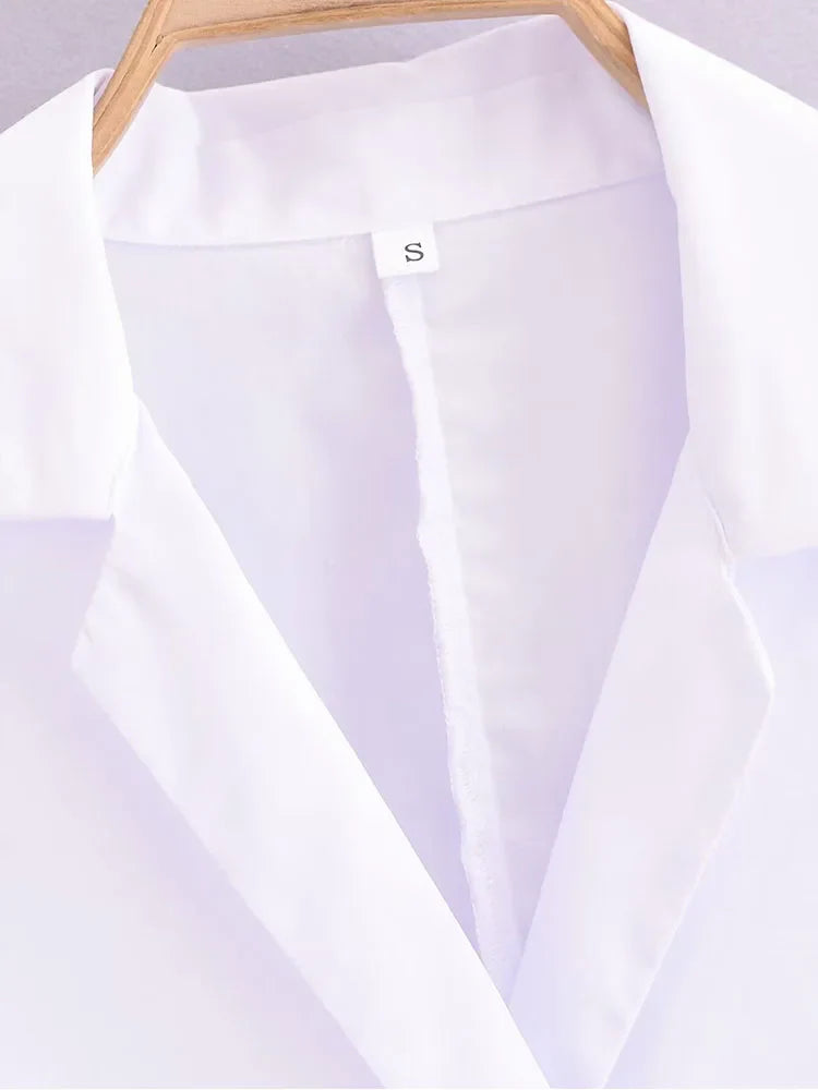 Women's Summer Lapel Poplin Shirt Long Sleeve Slim Fit Bow Tie Wrap Solid Color Blouse