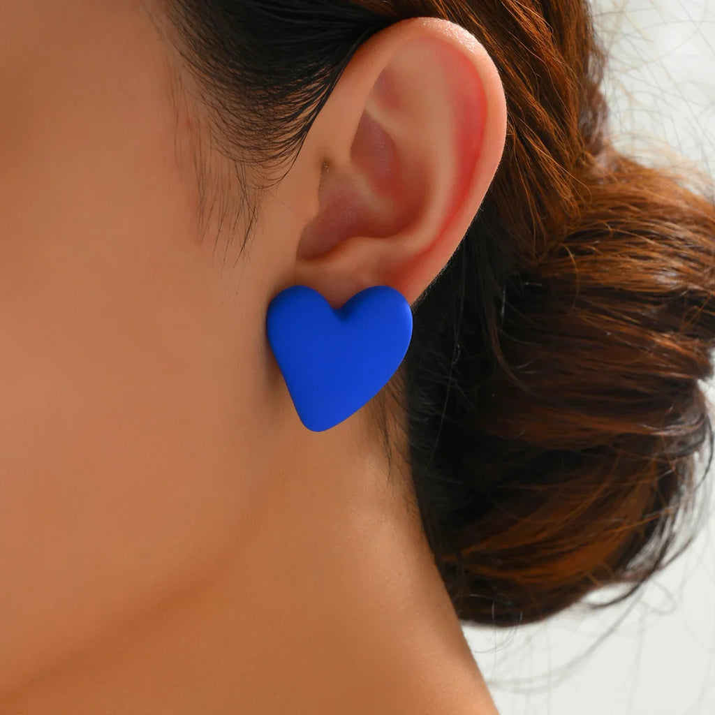 Korean Fashion Candy Color Acrylic Heart Earrings Geometric Love Design All-Match Ear Studs