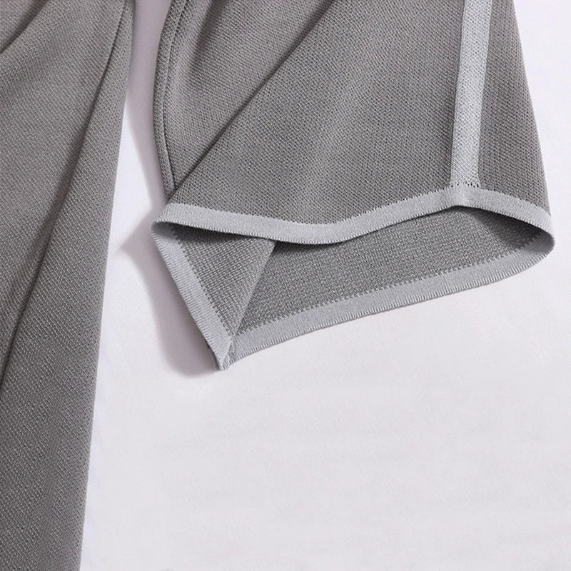 Women Casual Printed Two-Piece Knit Pullover and High Waist Wide Leg Pants Office Suit