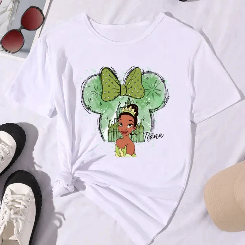Kawaii Disney Princess Women's Cotton T-Shirt Comfortable Short Sleeve Summer Top