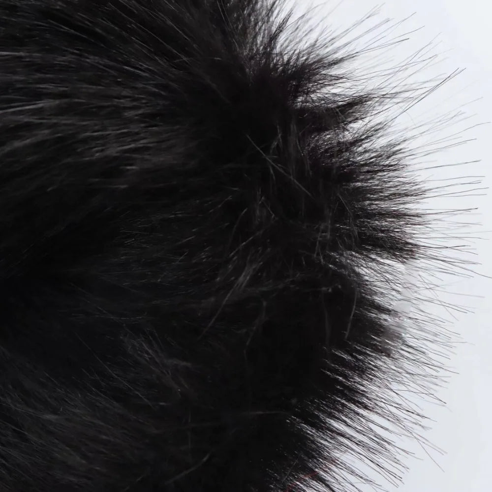 Women Faux Fur Dress Halter Neck Open Back Mini Chic