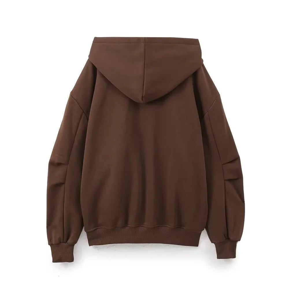 Fashionable Women's Casual Sportswear Jacket and Wide Leg Pants Set with Zipper Decoration