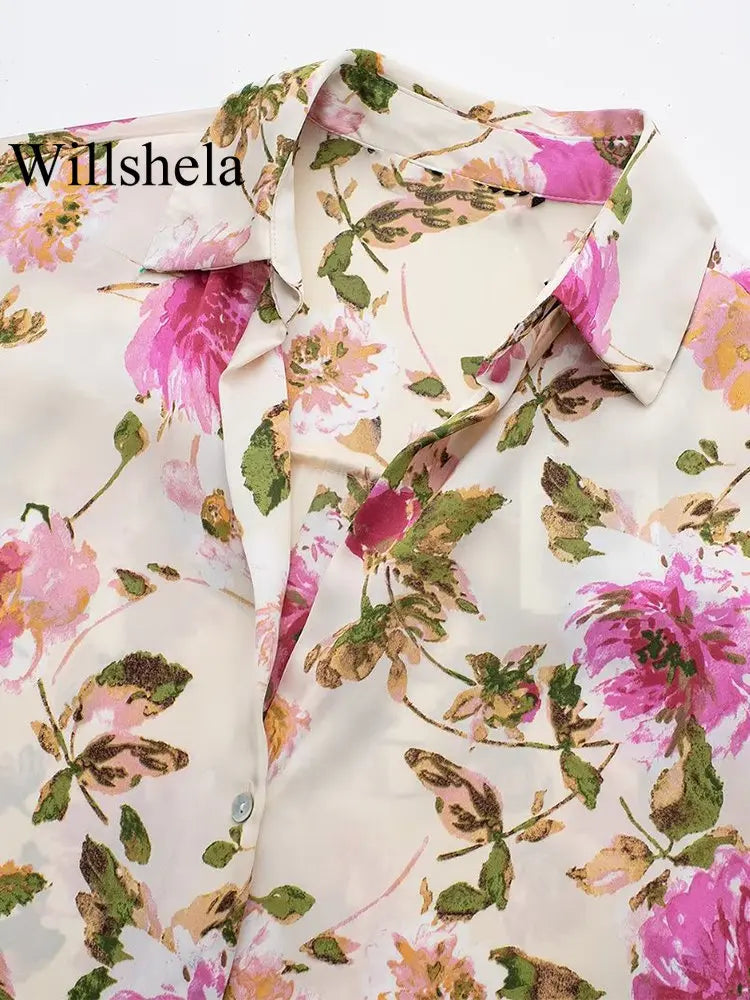 Willshela Women Floral Printed Single Breasted Blouse Vintage Lapel Neck Long Sleeve Chic Shirt