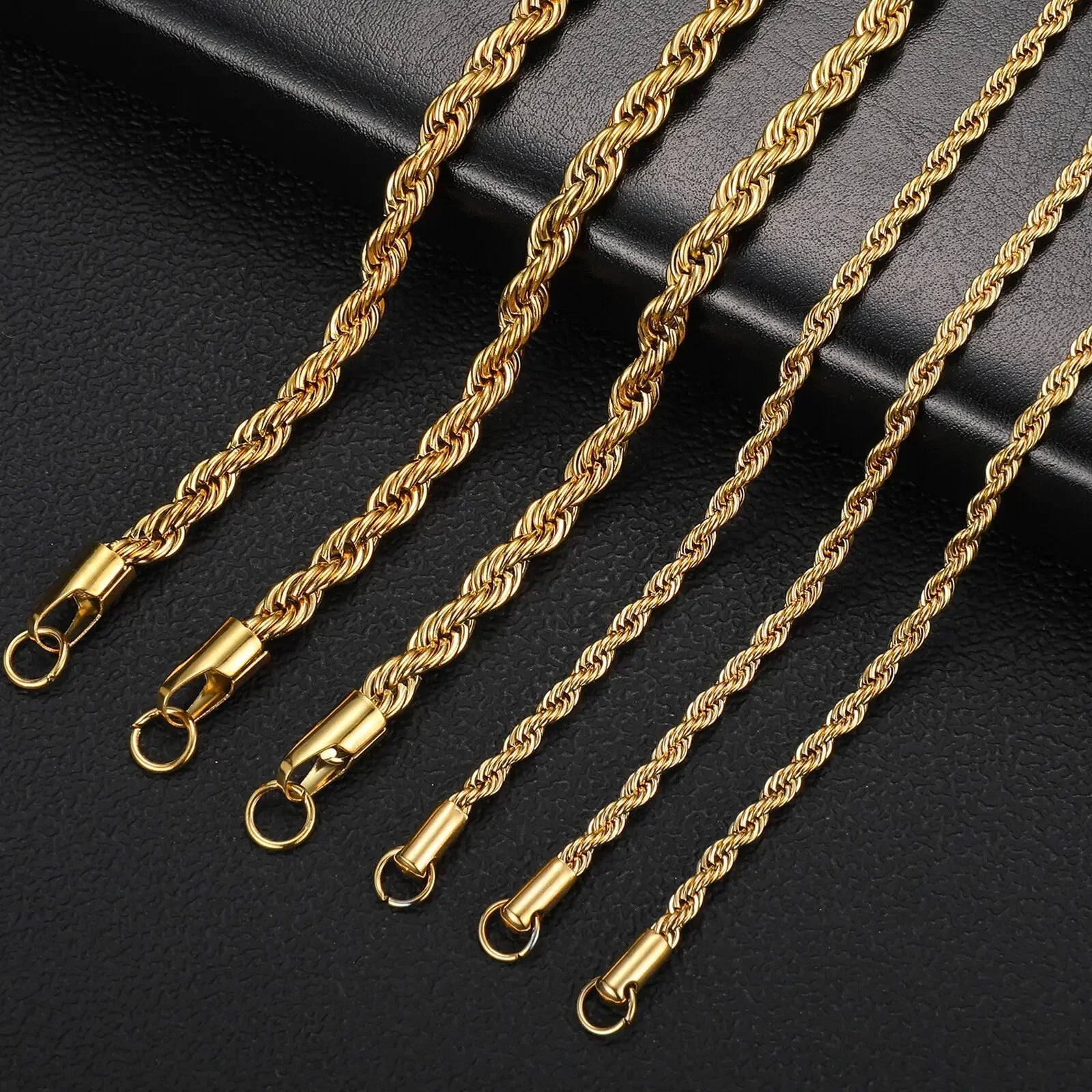 Gold Color Twisted Rope Chain Necklace Stainless Steel Waterproof Choker for Men and Women Fashion Jewelry