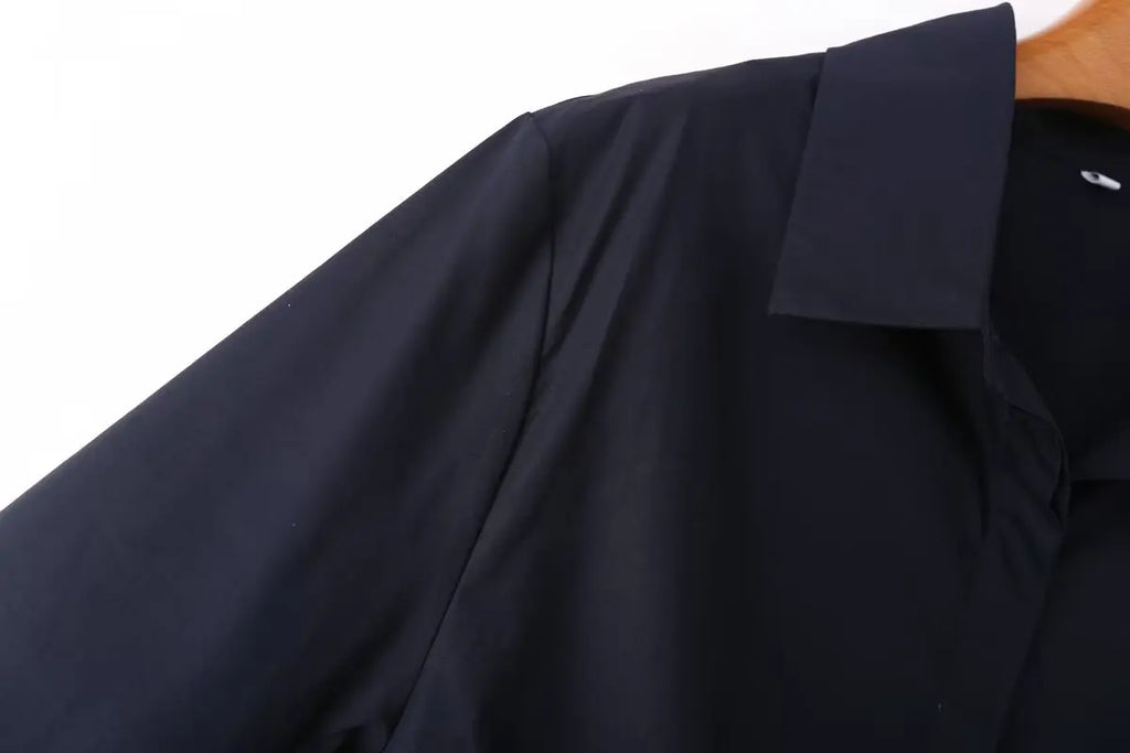 Autumn Women Casual Two Piece Set with Poplin Shirt and High Waist Long Pants