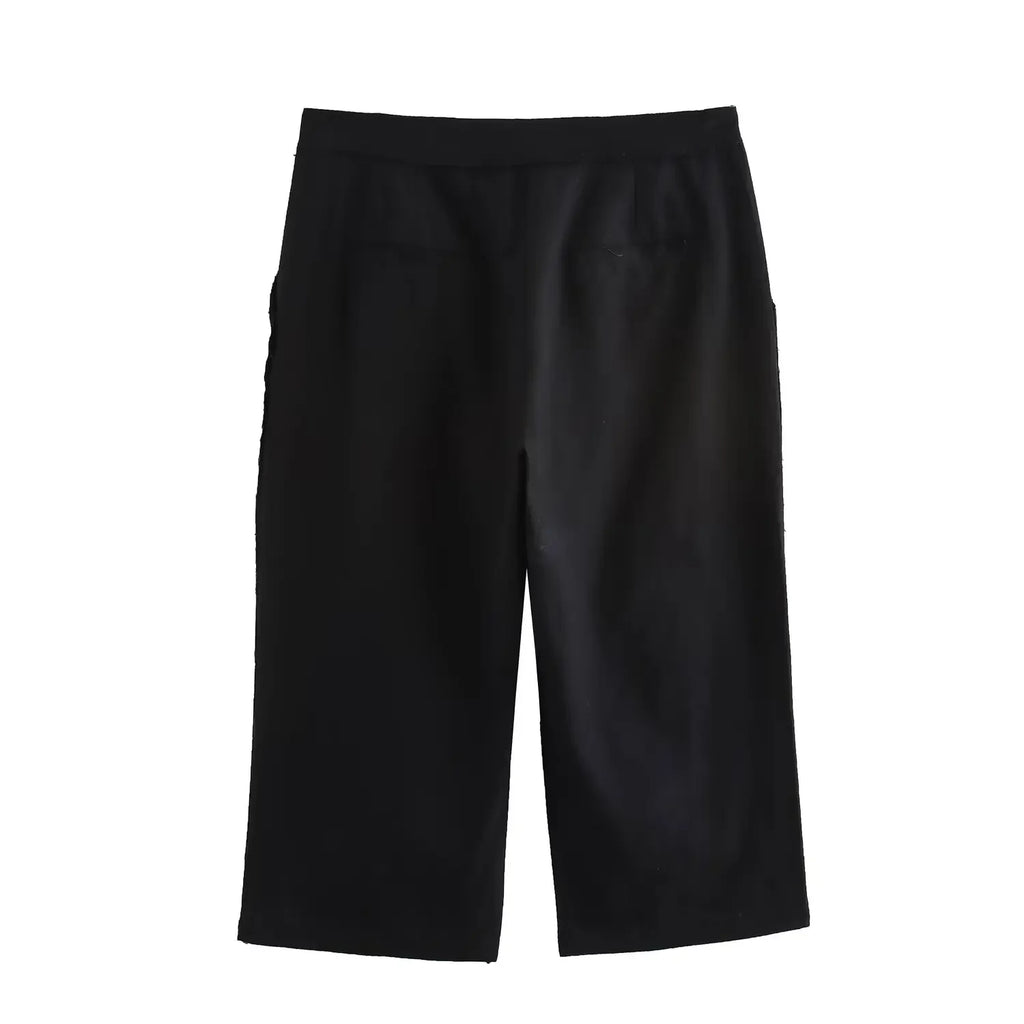 Chic Black Double Breasted Vest and Straight Leg Long Casual Shorts Set for Women Stylish Versatile Autumn Outfit