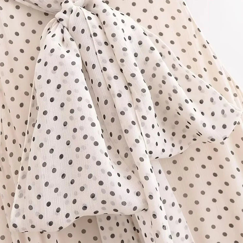 Polka Dot Midi Dress For Women Halter Neck Backless Pleated